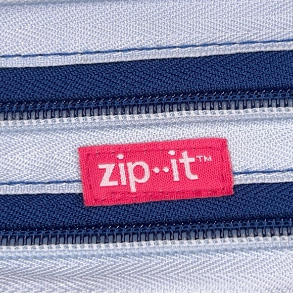 ZIP IT BRAND BACKPACK BLUE STRIPE PASTEL LIGHTWEIGHT TRAVEL - Picture 2 of 9